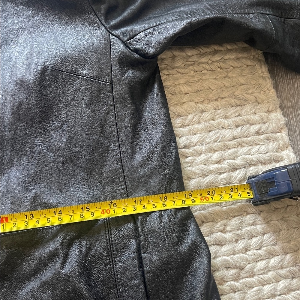 Colebrook & Co Black Leather Funnel Neck Longline Jacket Coat Dress Minimalist - Picture 14 of 15